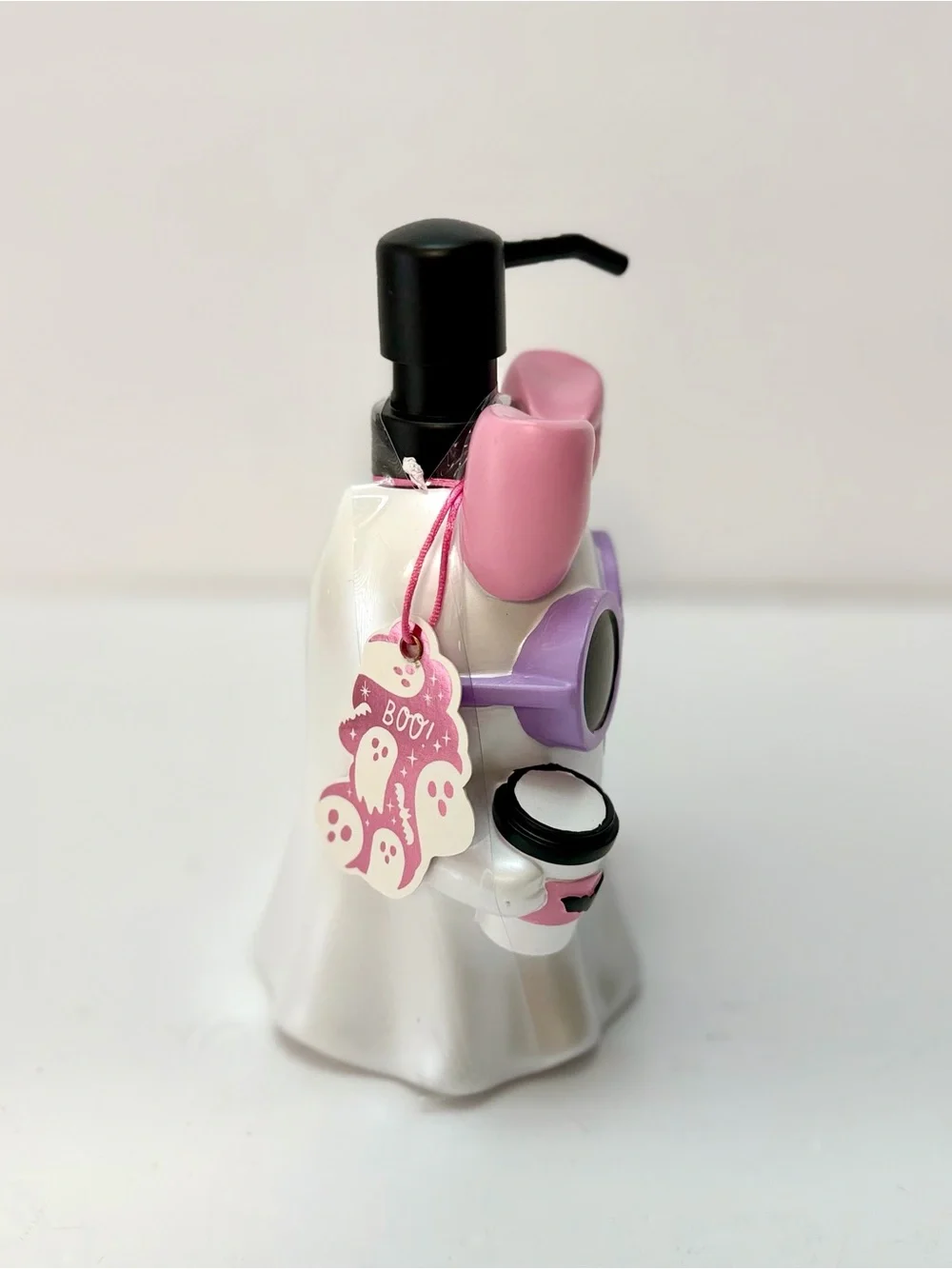 Halloween Ghost Soap Dispenser with Pink Bow and Sunglasses